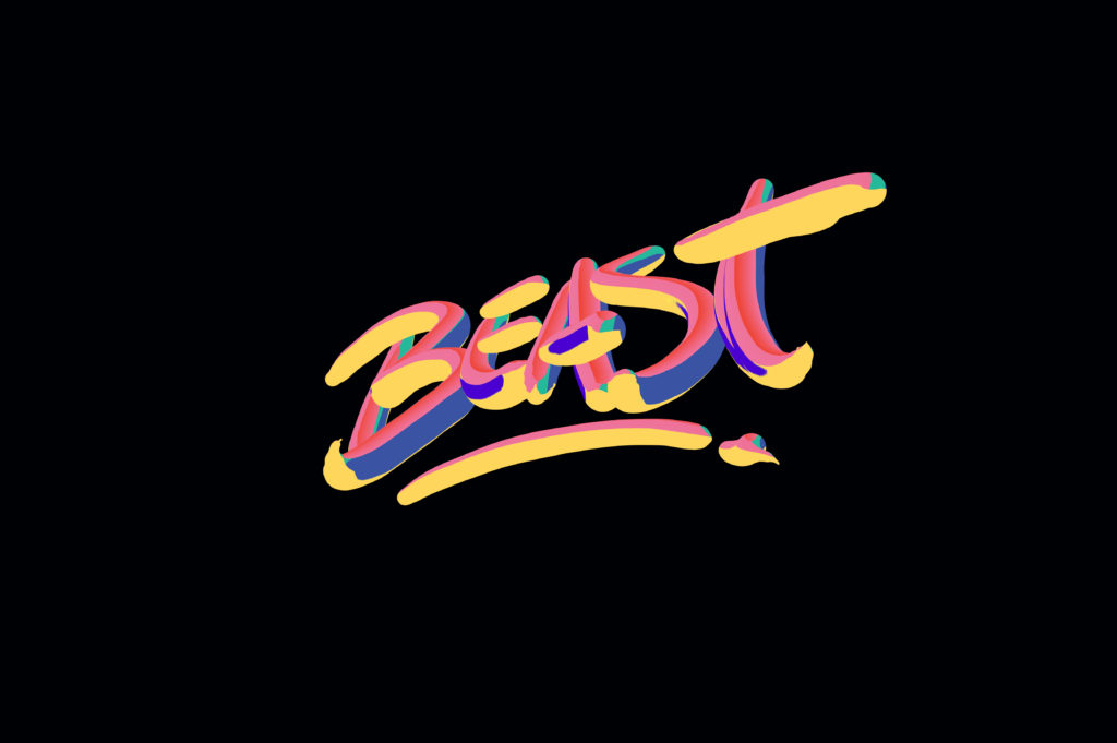 A colorful design of the word "Beast." 