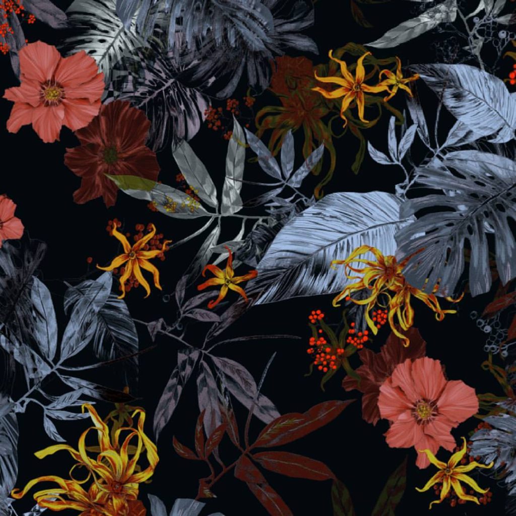 A digital painting of various flowers. 