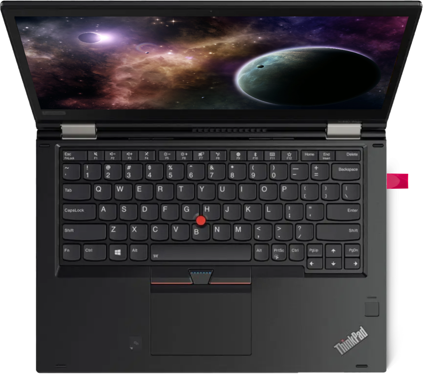 An open Thinkpad laptop with Luna Display plugged in