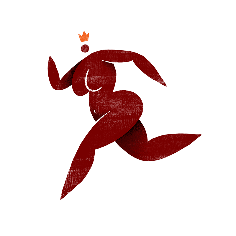 A design of a woman running. 