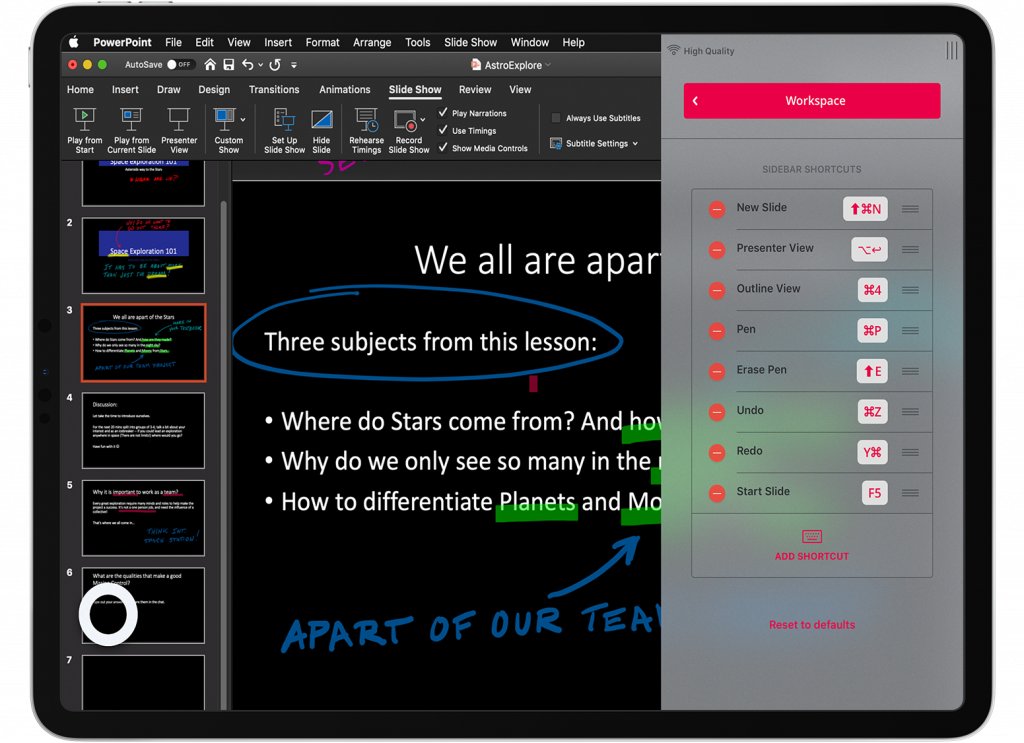 Edit Shortcuts menu in Astropad Standard’s sidebar