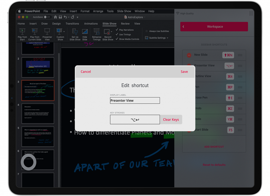 Editing a shortcut in Astropad Standard