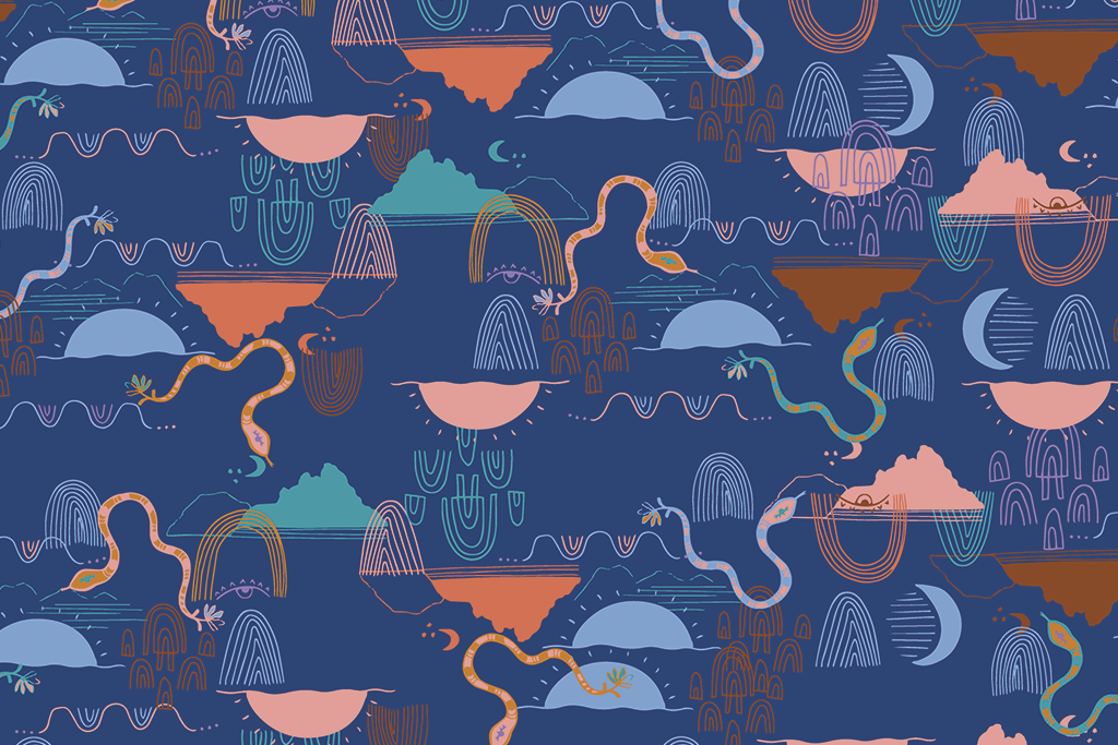 A pattern of various desert themes. 