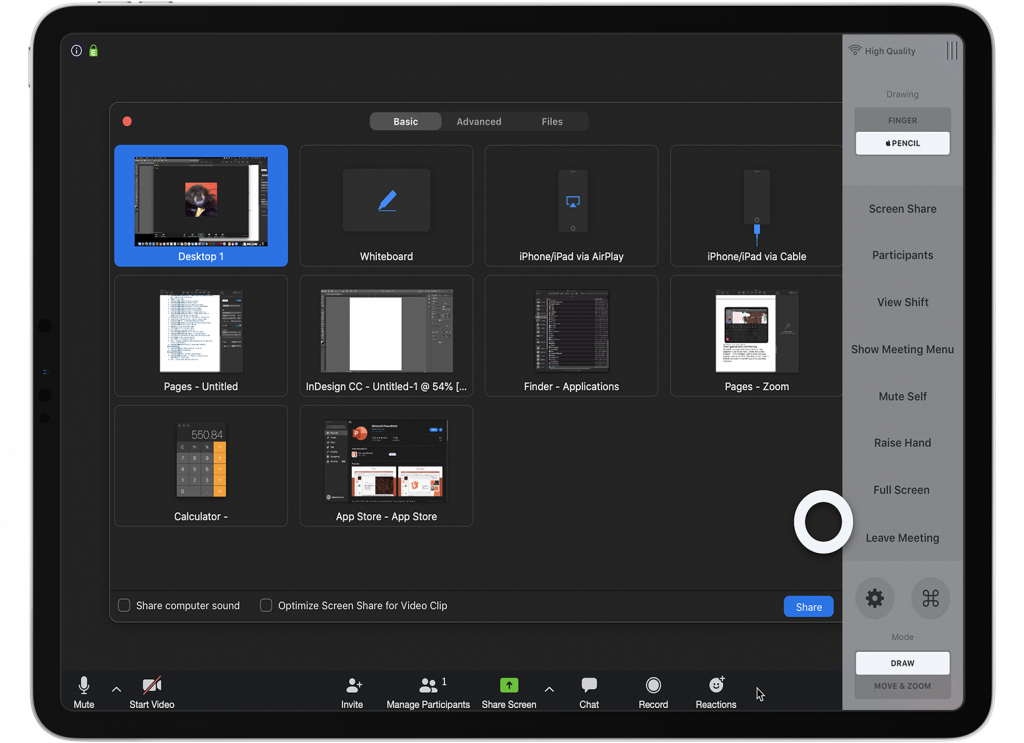 Zoom's Share Screen menu allows you to screen share specific programs or desktops