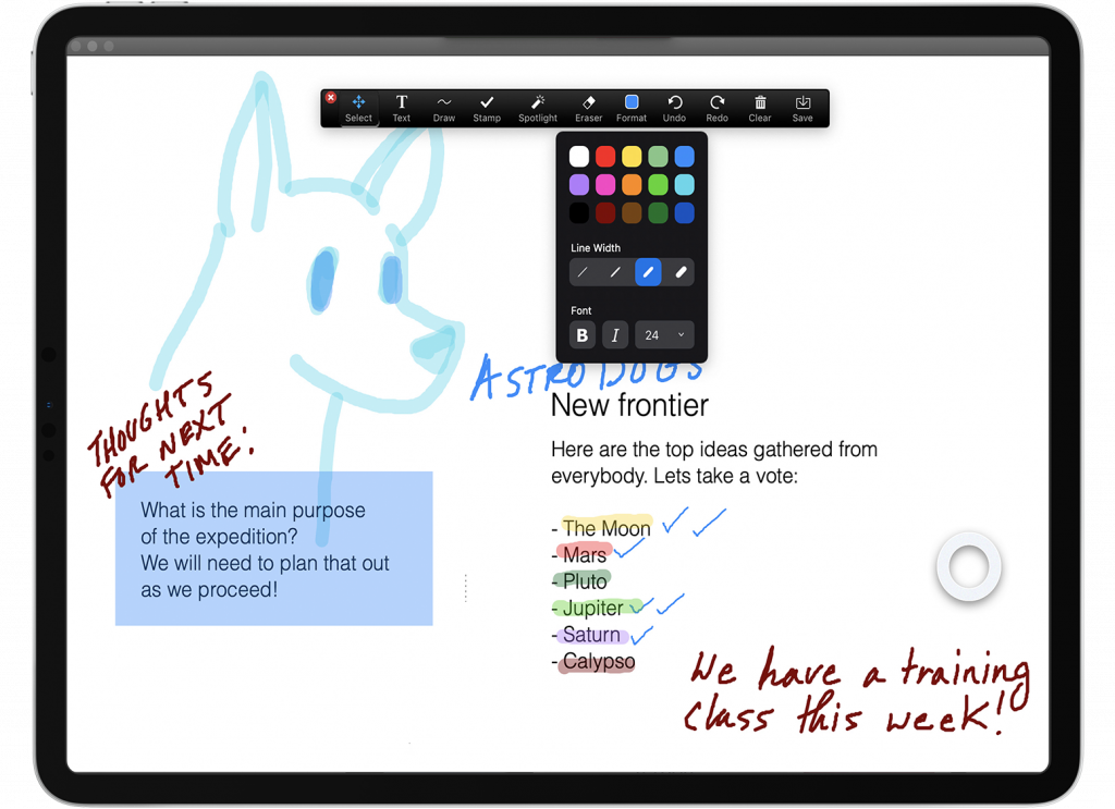 Notes are added to Zoom using the Whiteboard feature with Astropad. 