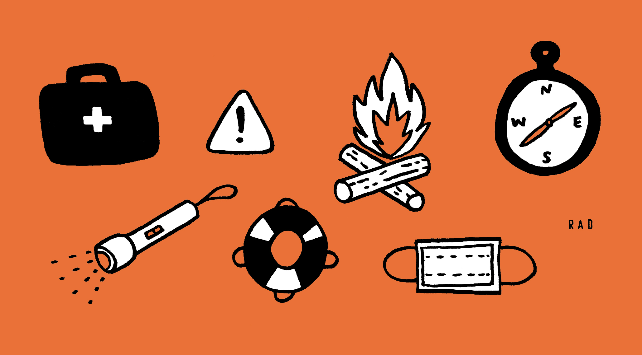 A cartoon of various camping supplies