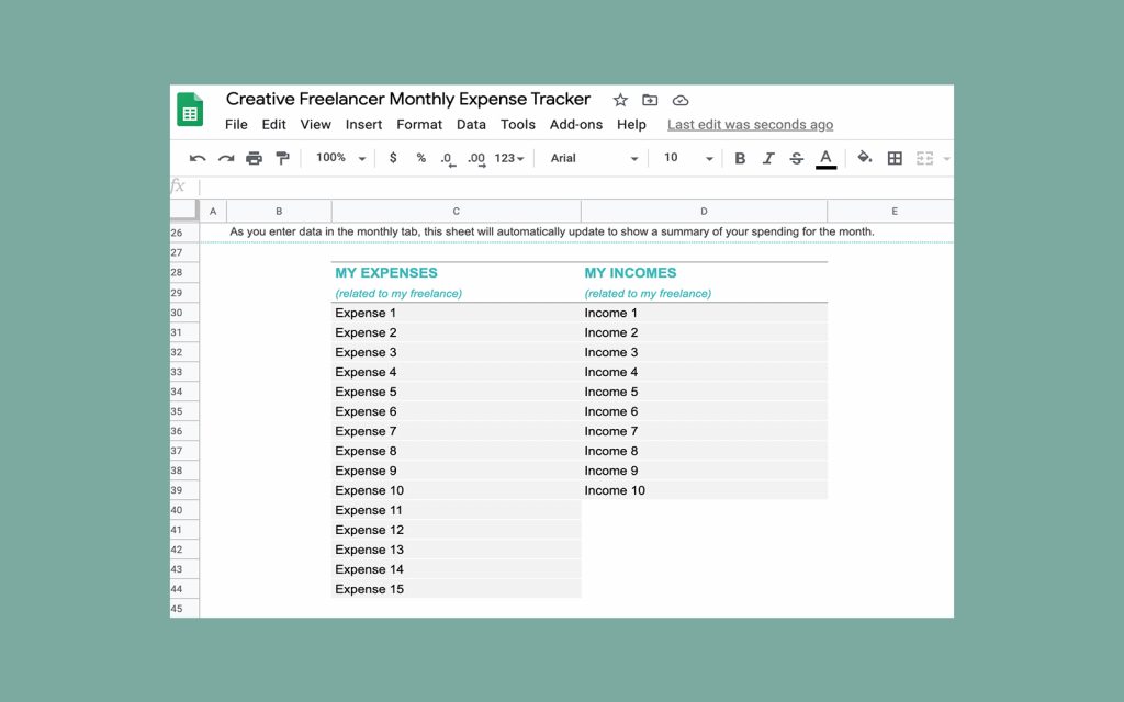 Monthly expense tracker template