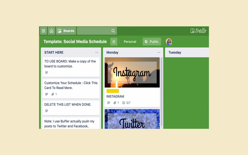 Trello social media template