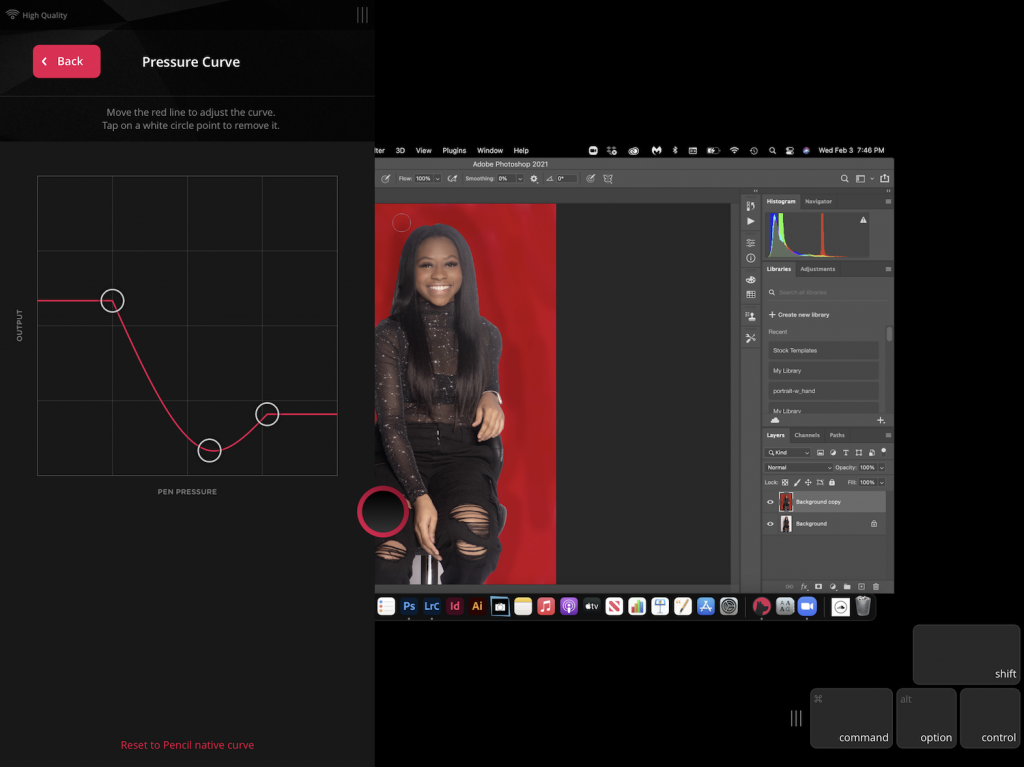 Nakeshia's pressure curve for background touchups