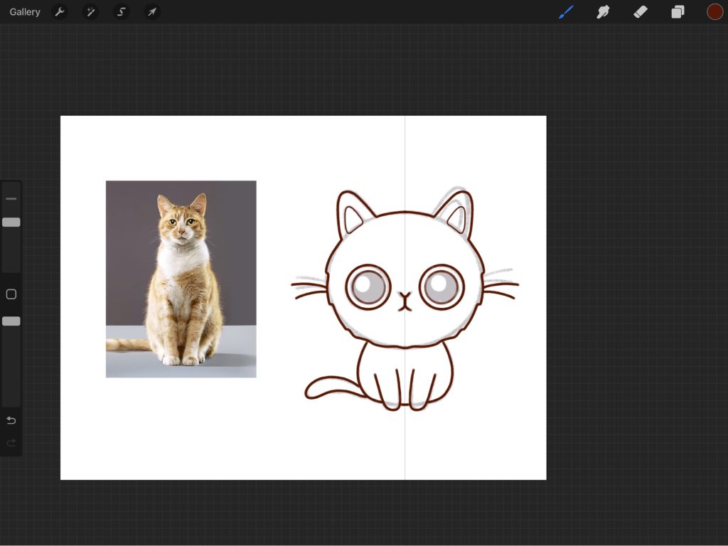 A line drawing of a cat in Procreate