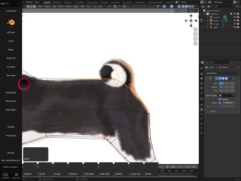 Example of the vertices that need to be selected to start creating a tail on the dog model