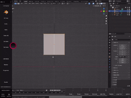 Gif of removing the left side of a cube in Blender