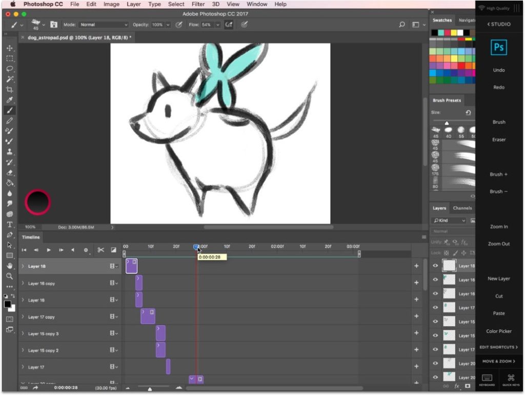 Photoshop interface with illustration of dog