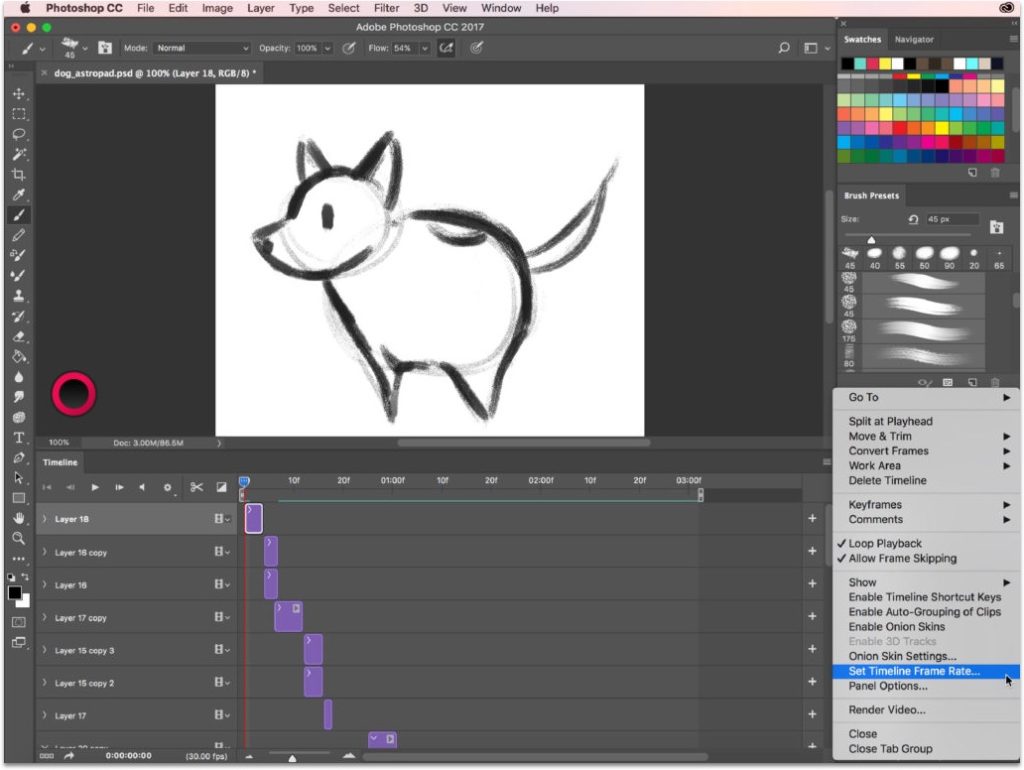 Photoshop interface with illustration of dog