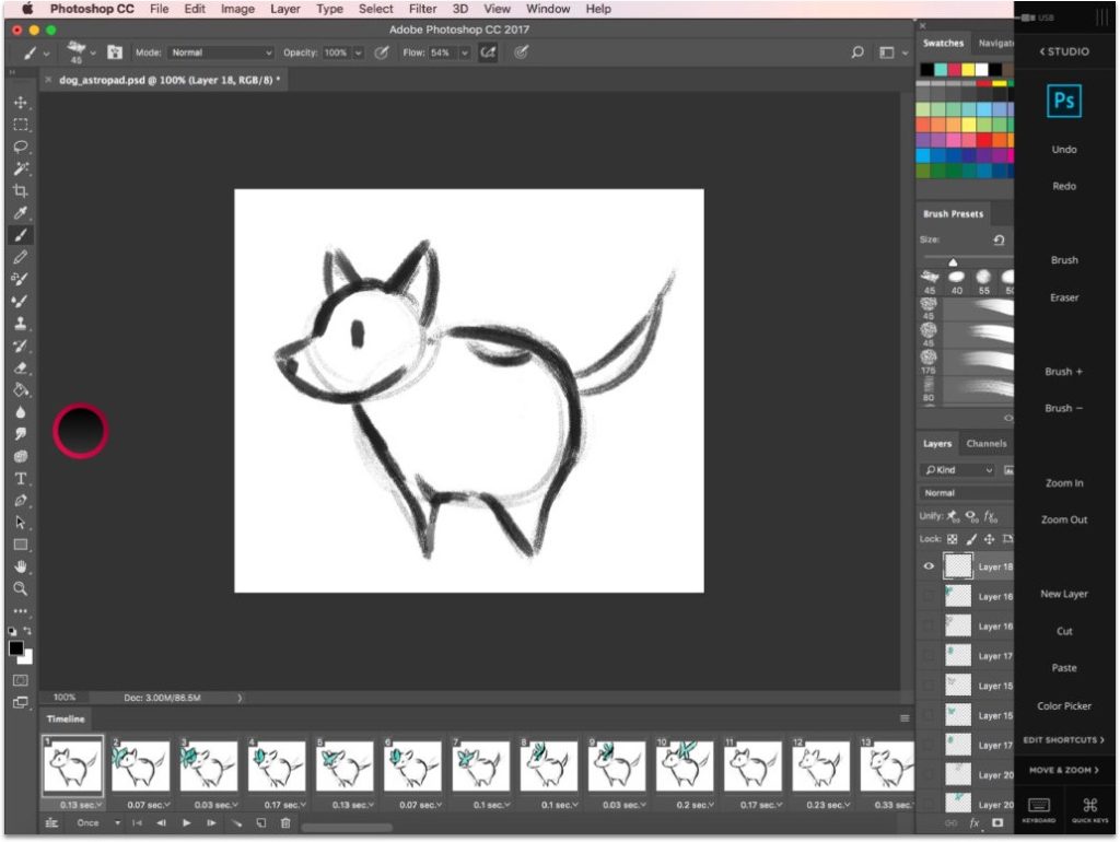 Photoshop interface with illustration of dog