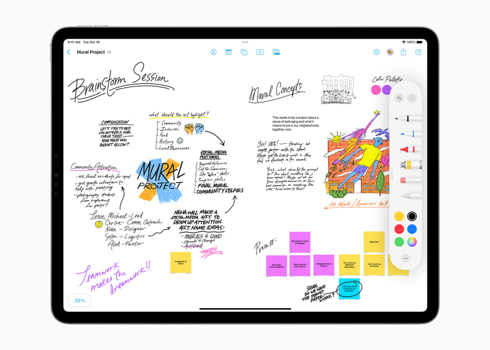 apple freeform app on ipad showing a notes from a brainstorm session