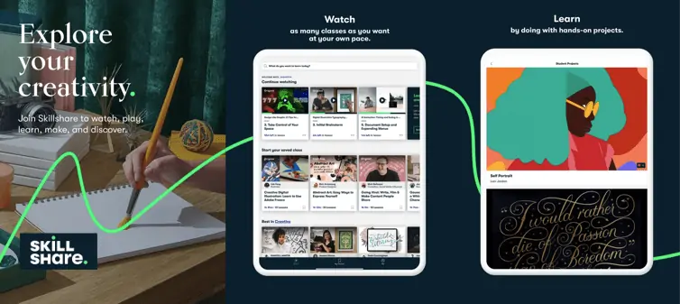 Skillshare promotional image showing what the platform looks like 