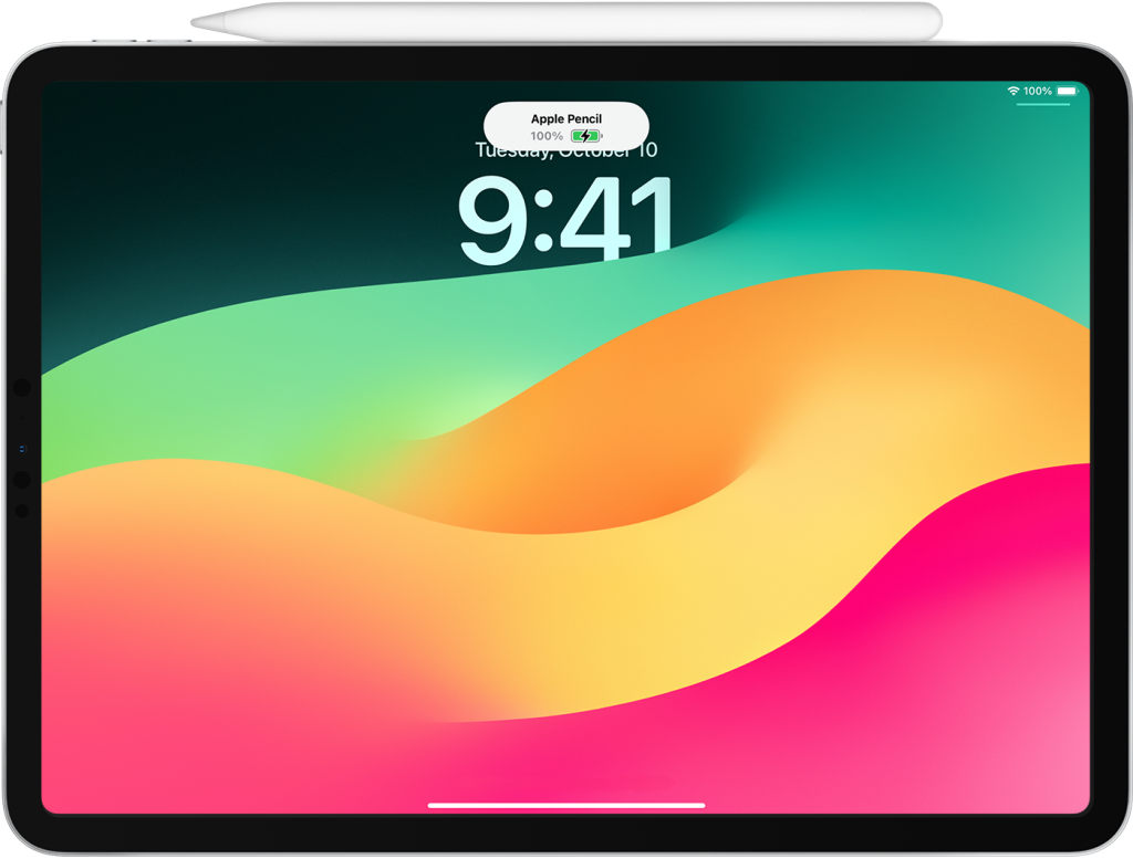 Apple Pencil Paired with iPad with Apple Pencil battery notification on screen 