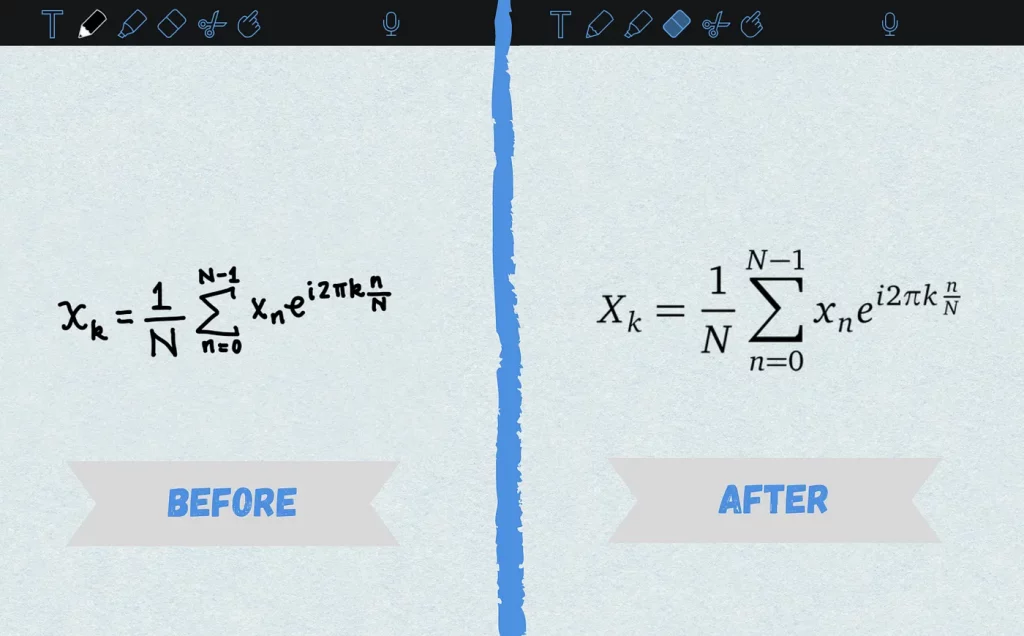 screenshot of notability handwriting to text conversion with math equation