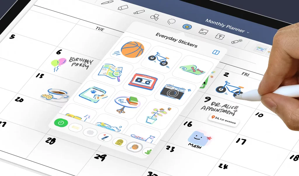 screenshot of goodnotes element stickers feature 