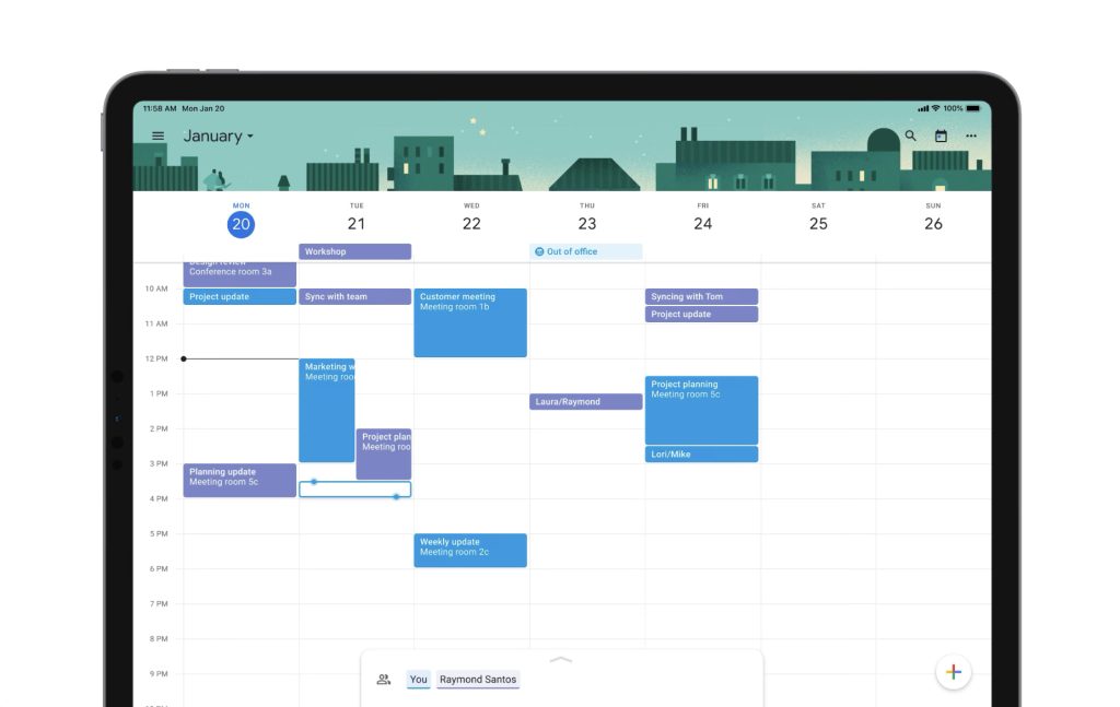 google calendar app on iPad showing schedule for the week 