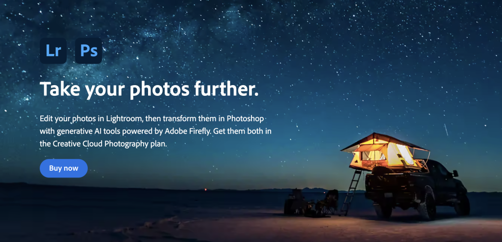 screenshot of the adobe website showing the Creative cloud photography plan