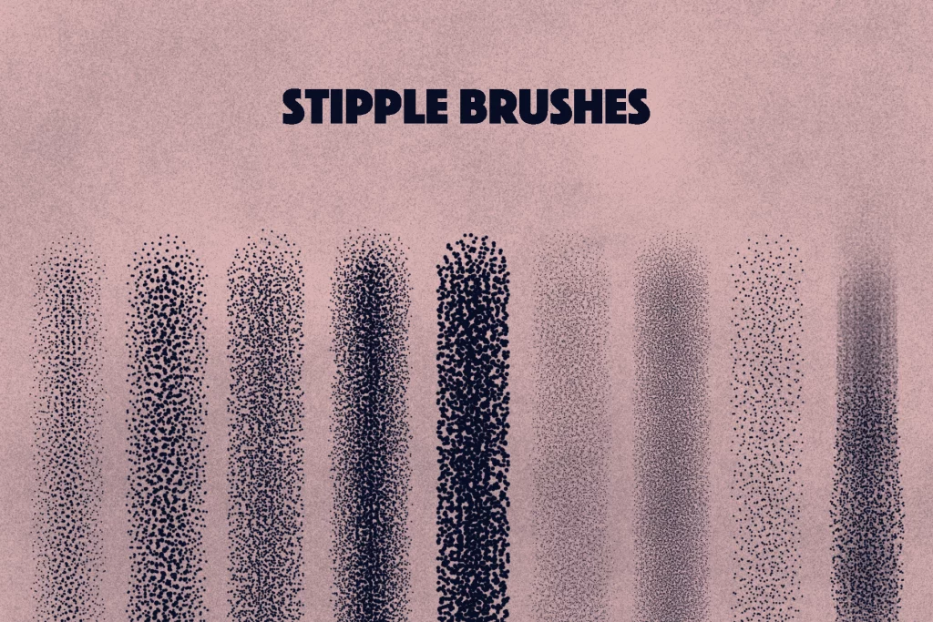 screenshots of the stipple brushes with the title "stipple brushes" 