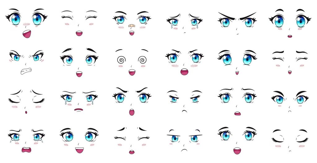 Different drawings of anime mouth styles