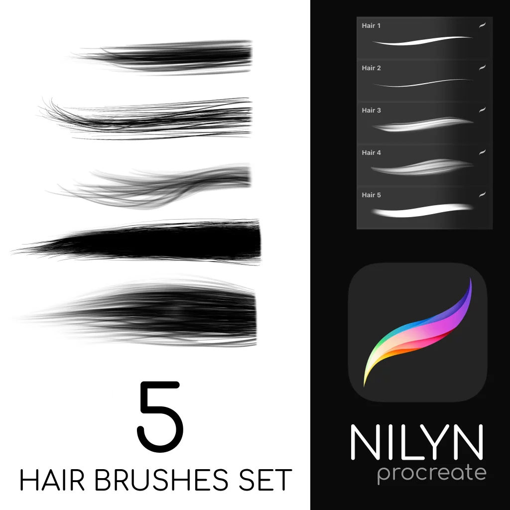 Screenshot of Nilyn's 5 hair brushes for Procreate