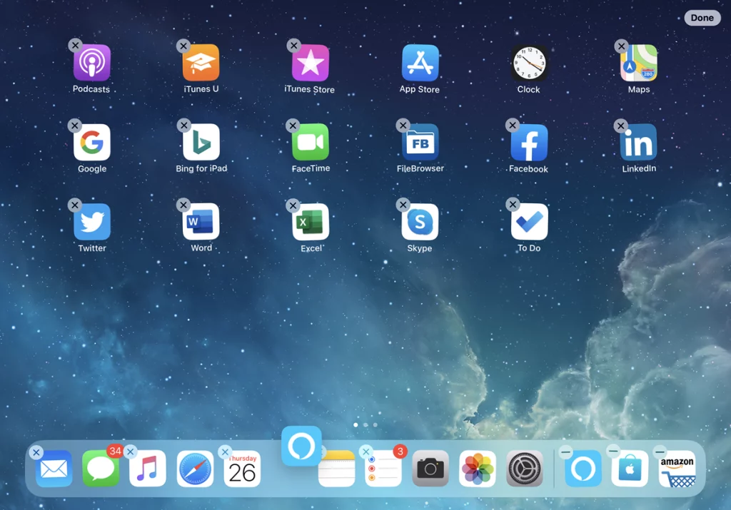 screenshot of ipad home screen, dragging app into dock 