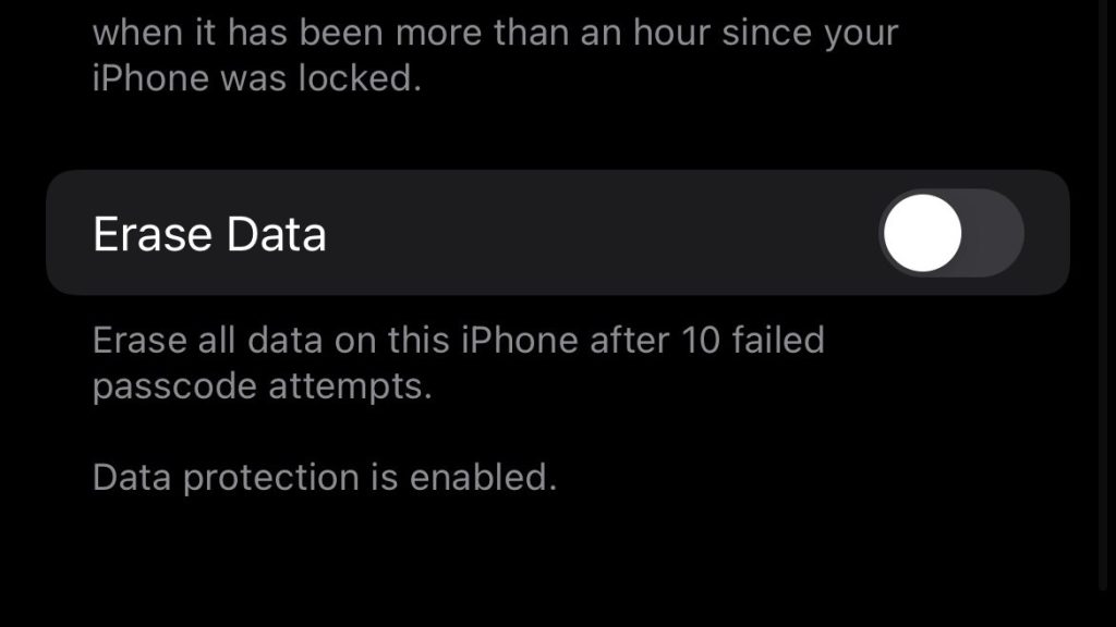 screenshot of erase data button on ipad