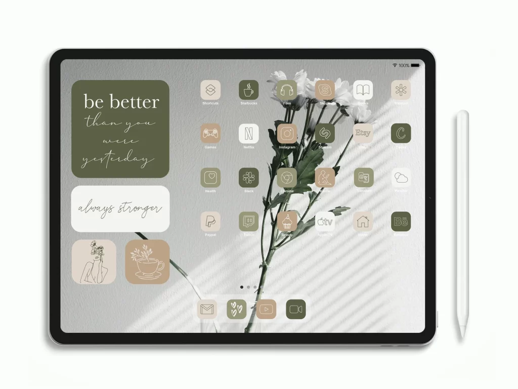 iPad homescreen mockup with Earth Tones iPad Theme Pack 