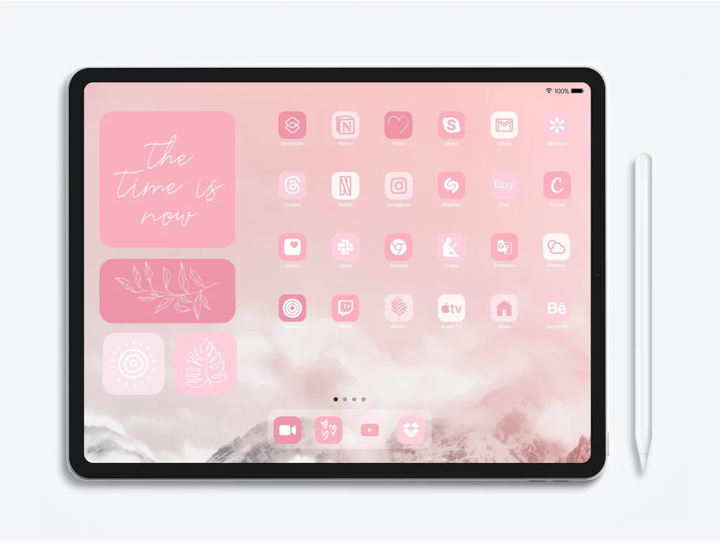 iPad homescreen mockup with Pink Plush iPad App Icon Pack