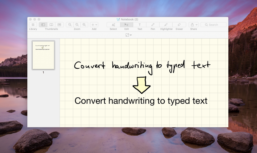screenschoot of handwritten text converted into typed text 
