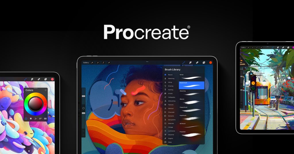 Procreate logo with three ipad screens 