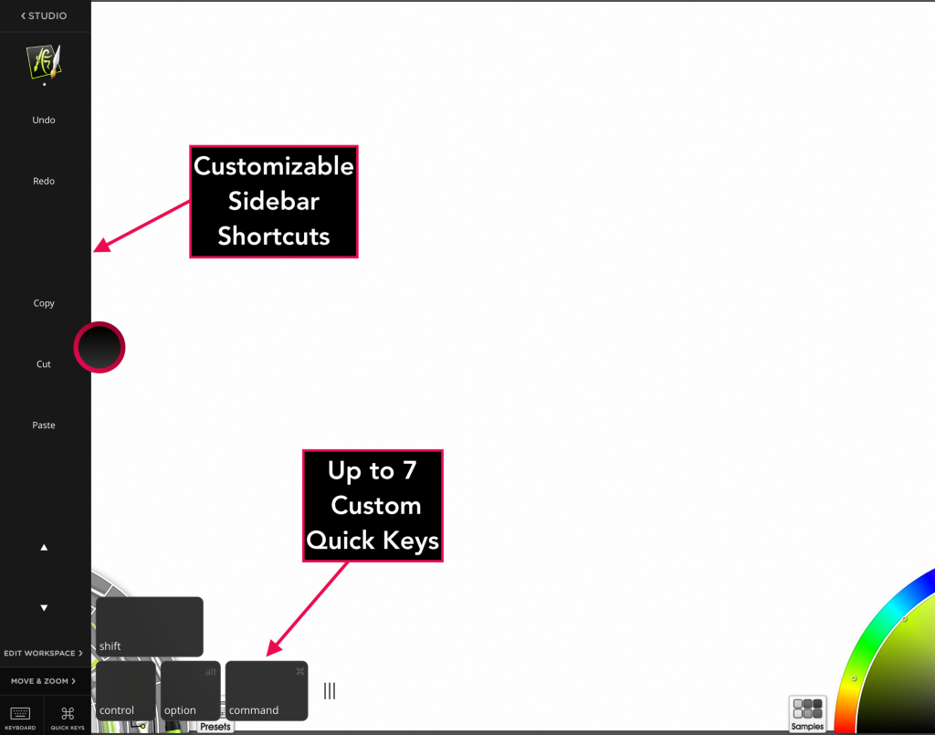 Use Astropad Studios sidebar shortcuts and quick keys with ArtRage on your iPad