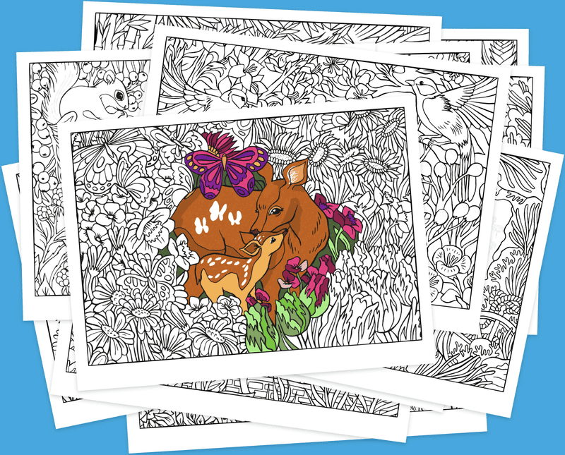 Examples of Olivia De Bona's coloring pages stacked on top of each other