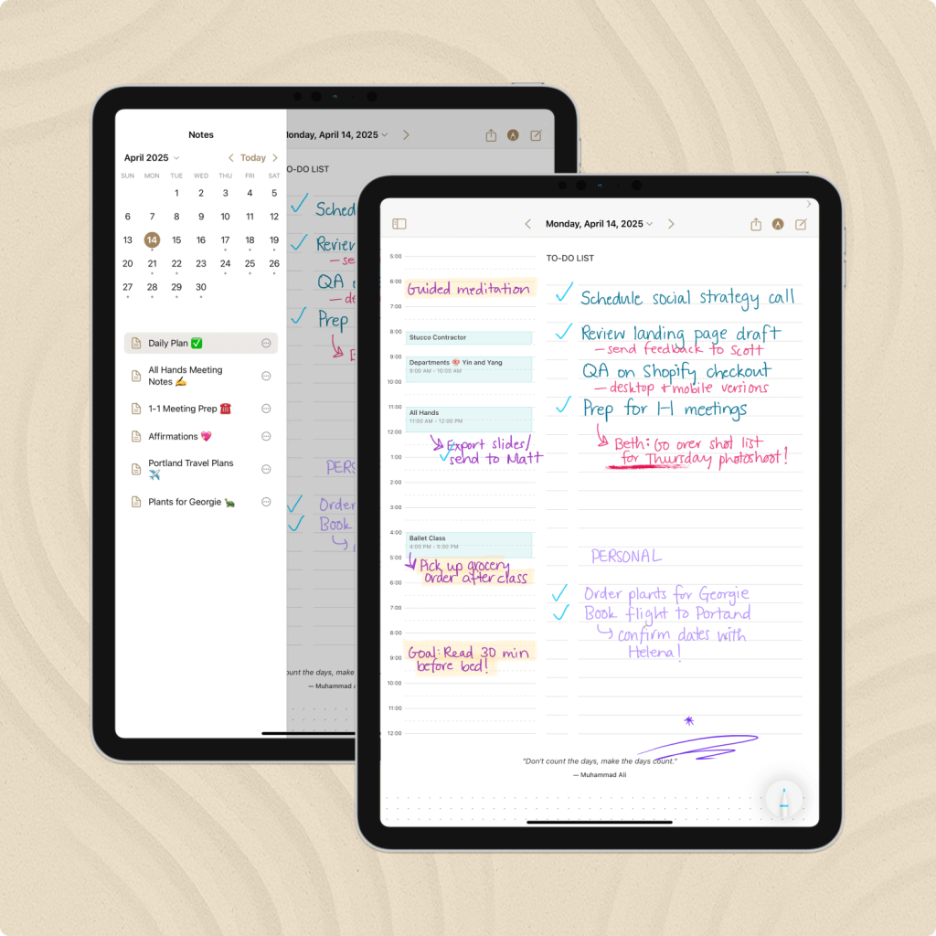 Two iPads with the Rock Daily Planner on the screen