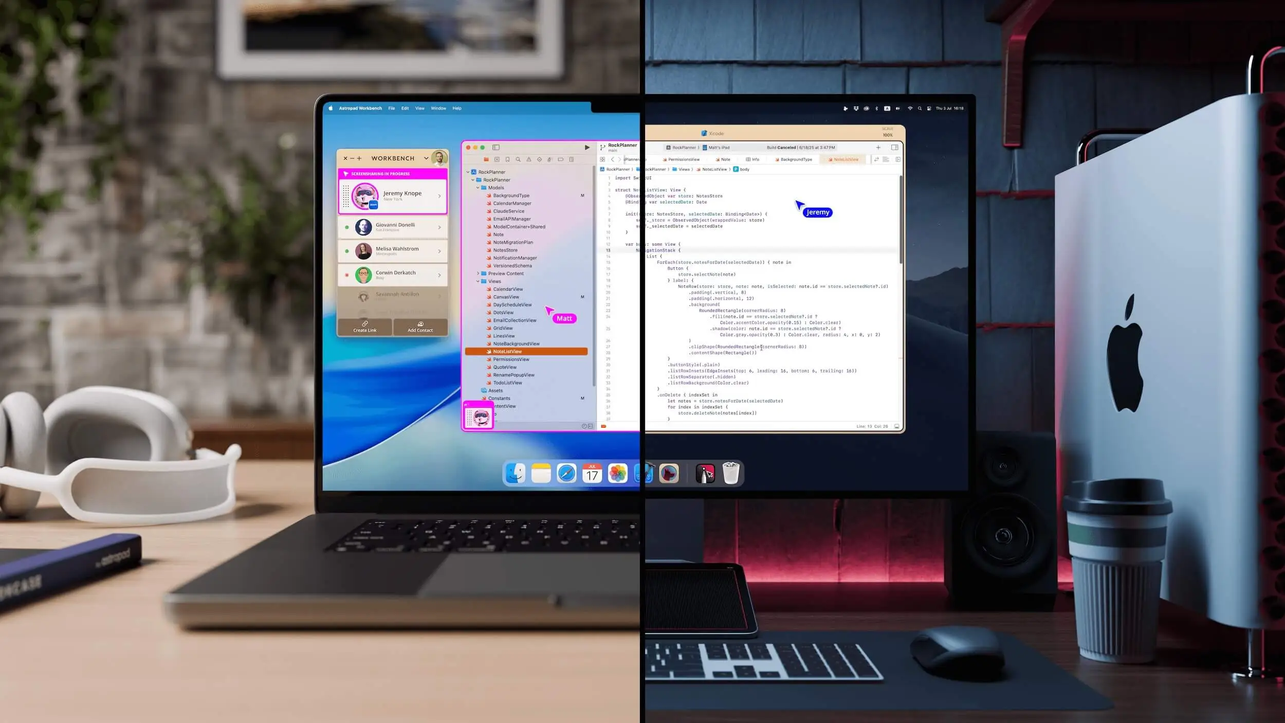 A side by side view of computer workstations that are screen sharing to collaborate