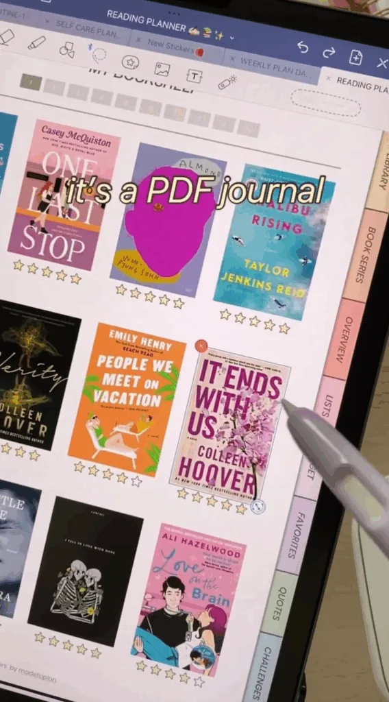 a PDF journal with book covers shown in a grid with a star rating under each book cover pictured